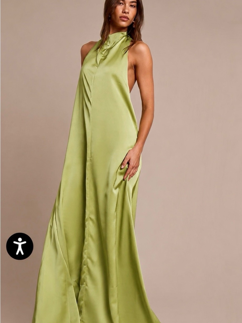 Women’s Halter Satin Maxi Dress in Lime Green